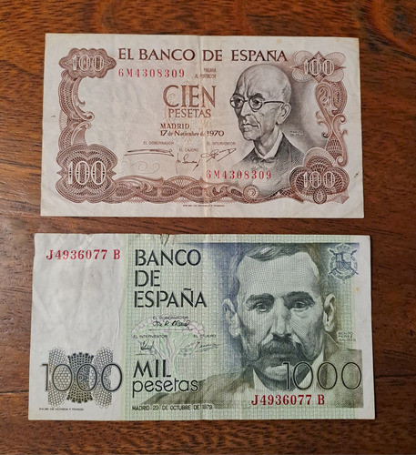 España X 2 Billetes Incluye 100 Pesetas 1970. Usados 0
