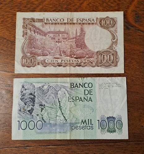 España X 2 Billetes Incluye 100 Pesetas 1970. Usados 1