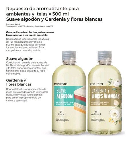 Aromatizante Millanel Gardenia Y Flores Blancas Repuesto 1