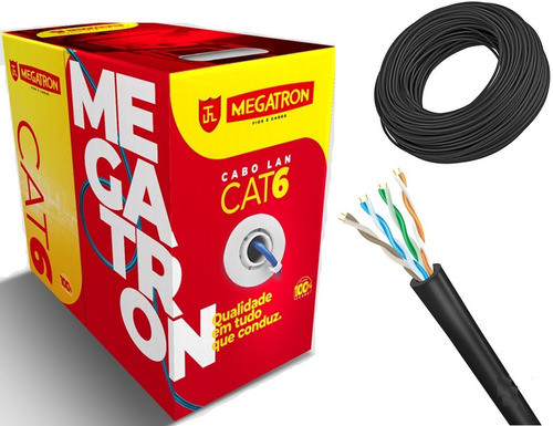 Cabo De Rede Cat6 Preto Megatron 100% Cobre Rolo 150 Metros 0