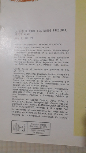 La Biblia Para Los Niños Nro 21 . Jesús Niño . Año 1991 1