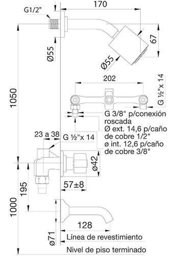 Grifería Fv Arizona Plus P/ Bañera Y Ducha Cromo 103/b1 Cta 1