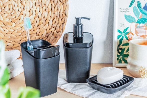 Set De Baño Negro Square Dispenser+portacepillos+jabonera 1