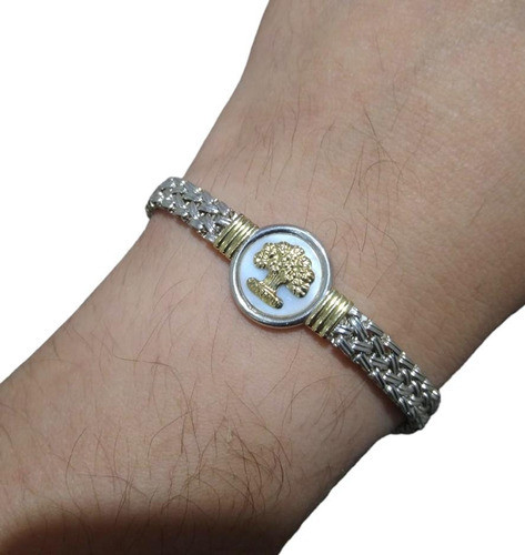 Pulsera Plata 925 Y Oro  Arbol De La Vida Nacar Mujer 0