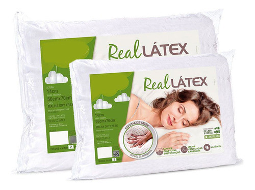Set X2 Almohada Real Latex 100% Algodón Anti-acaros Lavable 0
