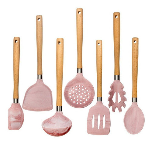Set Juego De Menage Madera Acero Y Silicona 7 Piezas Calidad 0