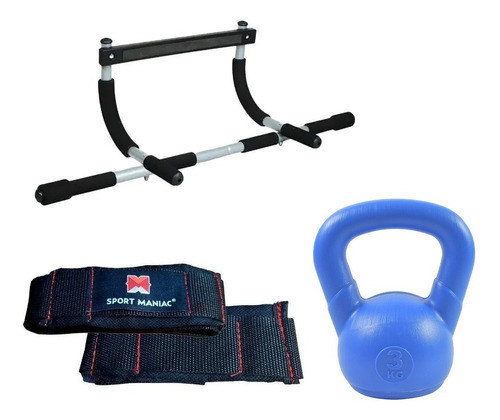 Kit Sport Maniac Barra Dominada Cintas Straps Pesa Rusa 3 Kg 0