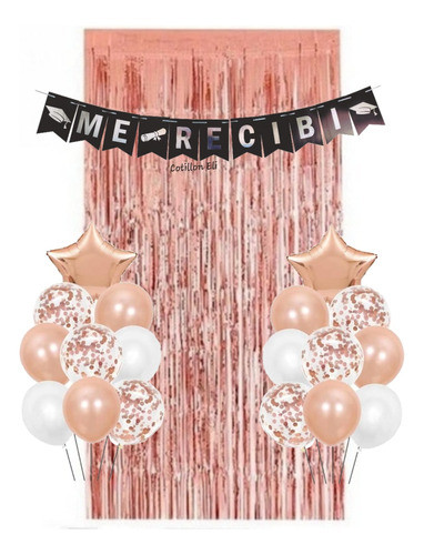 Cotillon Recibida Egreso Me Recibi  Globos Cortina Rosa Gold 0