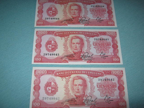 Tres Billetes De Cien Pesos Correlativos 0