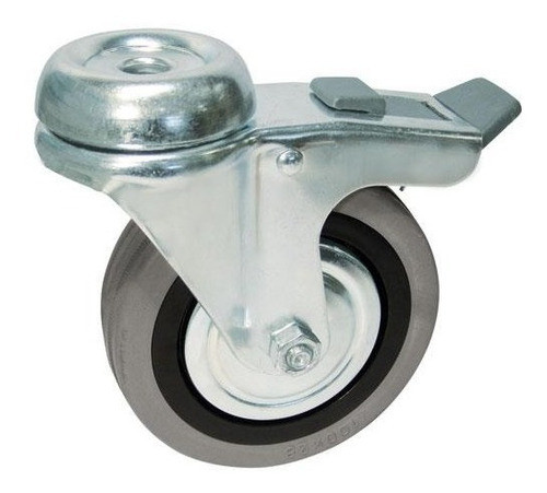 Rueda De Goma Gris 160mm Giratoria Para Perno Con Freno 0