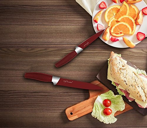 Chef Essential - Set De 6 Cuchillos Con Fundas A Juego, Rojo 1