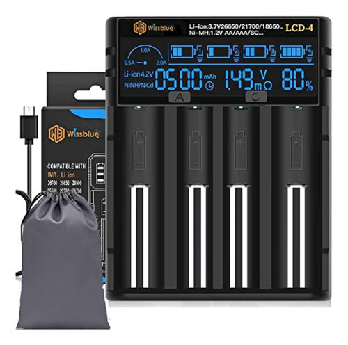 Cargador De Batería Wissblue 18650, La Pantalla Lcd Puede Mo 0