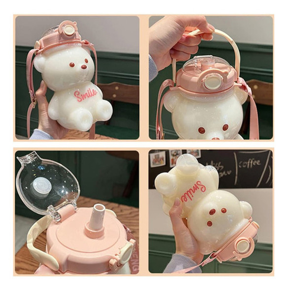 Garrafa De Palha De Urso Kawaii Portable Cartoon Kids Water 1