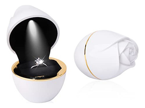 Caja Estuche De Rosa Para Anillo Alianza Con Luz - Blanco 1