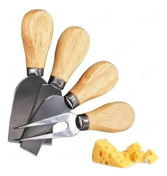 Conjunto Pra Cortar Queijo 4 Pçs Inox Kit Facas Espátula 0