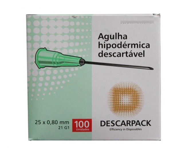 Agulha 25mm X 0,80mm - 21g 1 - 100 Agulhas - Canhão Verde 0