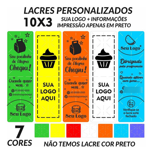 Lacre Delivery Personalizado 10x3 6 Cores 1000 Un 1