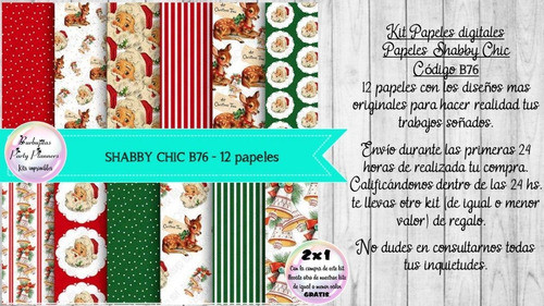 Papeles Digitales Shabby Chic Vintage Navidad B76 1