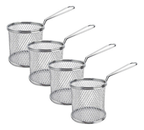 Kit 4 Mini Cesto Inox Para Fritas Fritura Porções Frango 0