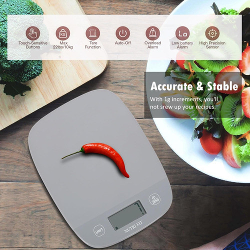 Báscula Digital Nutri Fit De 5kg Gris Para Pérdida De Peso 1