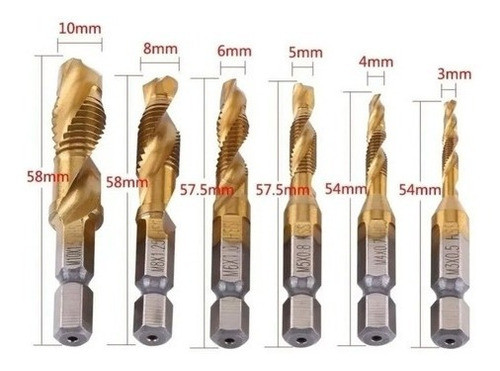 Juego De Mechas Con Rosca Macho De M3 A M10 Titanio Enc. Hex 1