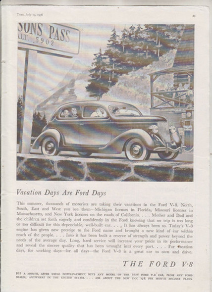 1936 Publicidad De Automovil Ford V-8 Usa Vintage Clasicos 0