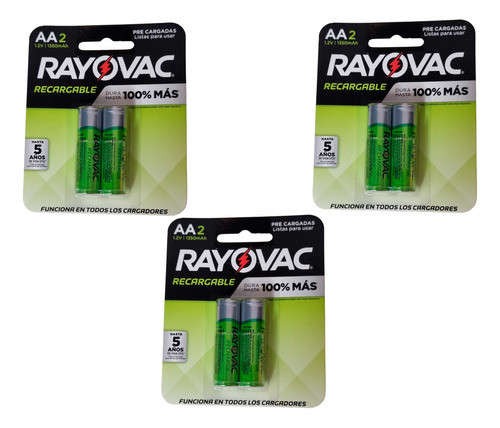 Pack 3 Blíster Pilas Rayovac Recargables Aa 1350mah 0