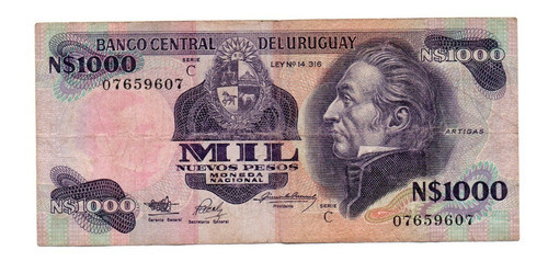 Uruguay Billete 1000 Nuevos Pesos Año 1992 P#64 A 0