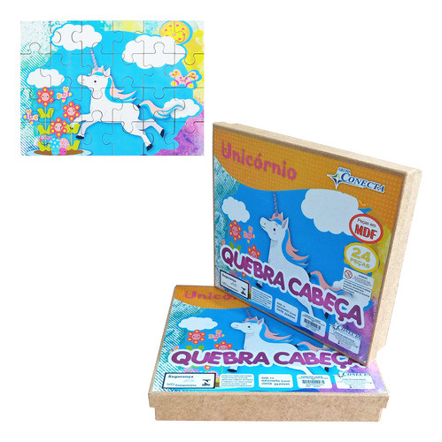 Quebra Cabeca Madeira Mdf Unicornio 24 Pecas No Estojo 0