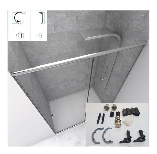 Kit Mampara 1 H/corrediza+paño Fijo 150cm Anodizado S/vidrio 0