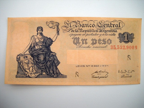 Billete 1 Peso Moneda Nacional Serie Ñ Efigie Del Progreso 0