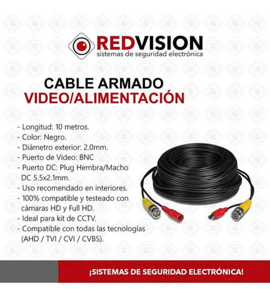 Cable Armado Bnc Video Alimentación 10 Metros+ Ficha Empalme 1
