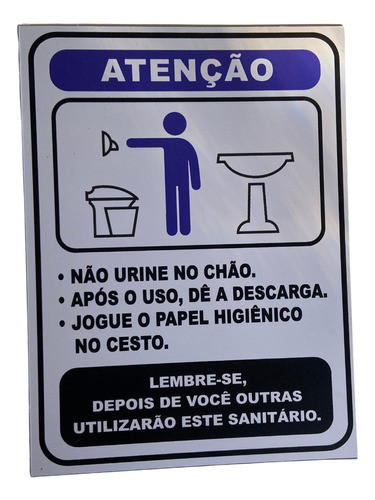 Placa Banheiro Masculino Regras 19,5 X 14,5 Azul Avisos 0
