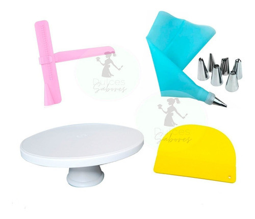 Kit Reposteria Plato Giratorio Alisador Manga Boquilla Corne 0