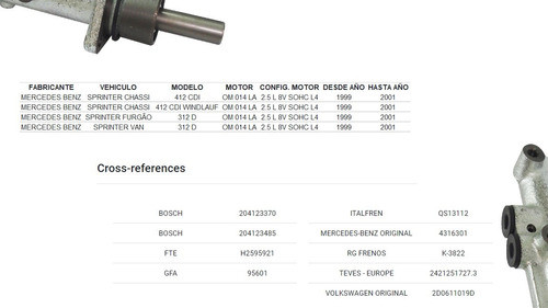 Bomba Freno M-benz Sprinter 310/312/412cdi 25,4mm 1