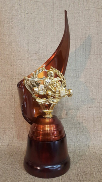 Trofeo Metálico Automovilismo Karting 37cm Base Madera Env 1