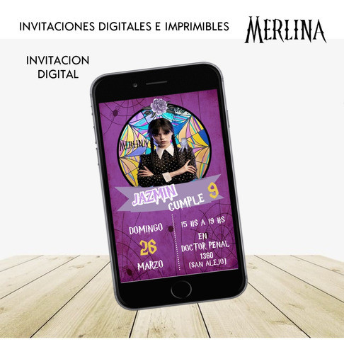 Invitacion Digital Y P/ Imprimir Personalizada Merlina Adams 0