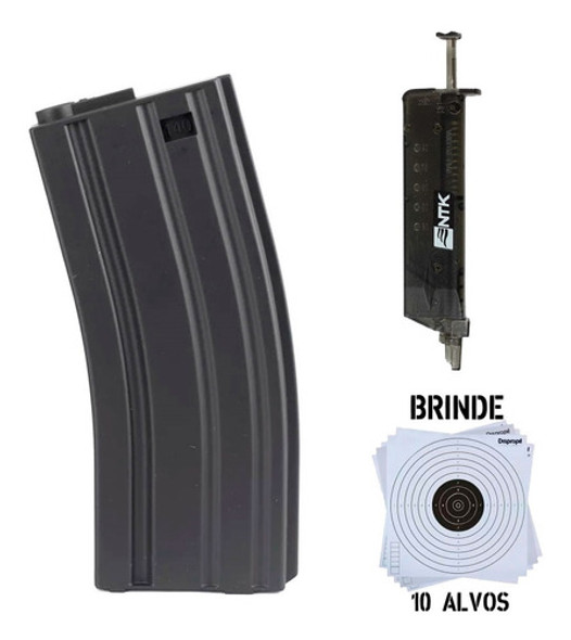 Magazine M4 Para Airsoft Mid-cap 6mm + Speedloader Ax + Alvo 0 Magazine M4 Para Airsoft Mid-cap 6mm + Speedloader Ax + Alvo 0