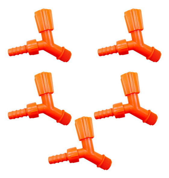 Kit 5 Torneiras Para Tanque E Jardim Bico 1/2 Laranja Neon 0