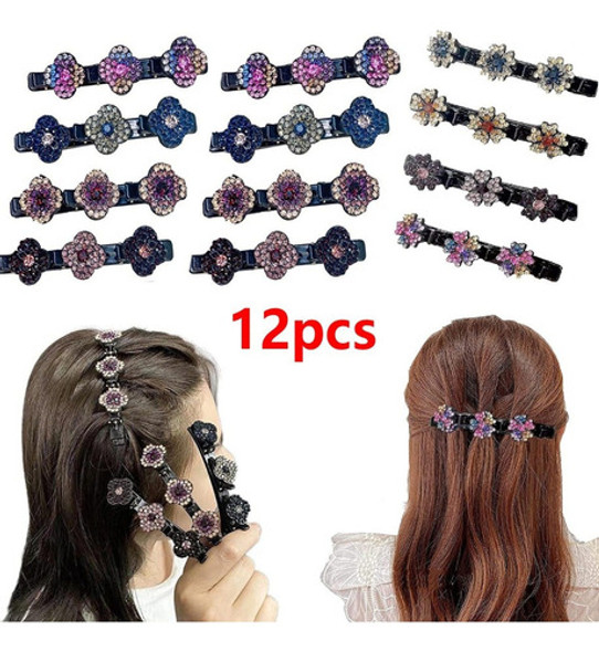 12 Clipes De Cabelo Trançados Em Pedra De Cristal Cintilante 1