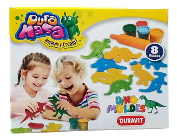 Plastilina Dinosaurios 8 Moldes 4 Potes 1 Palo Amasar 1