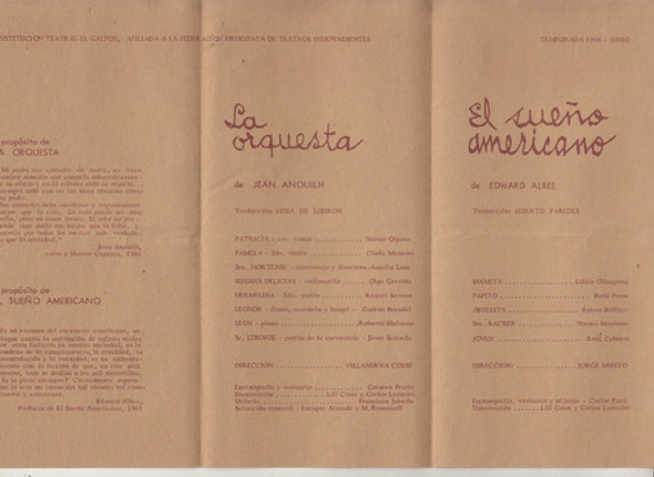 1964 Programa Teatro El Galpon Anouilh Y Albee Montevideo 1