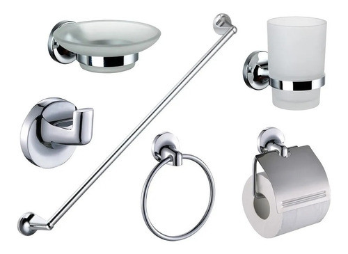 Set Accesorios Baño Ducha 6 Pzs Metal Cromado Base Redonda 0