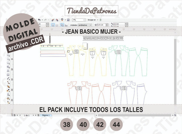 Molde Patron Coreldraw Jean Basico Chupin Mujer Del 38 Al 44 1