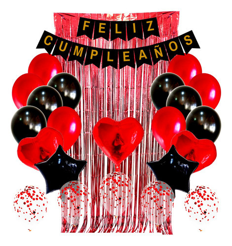 Pack Set Decoración Cotillón Inflable Color Rojo Y Negro 0