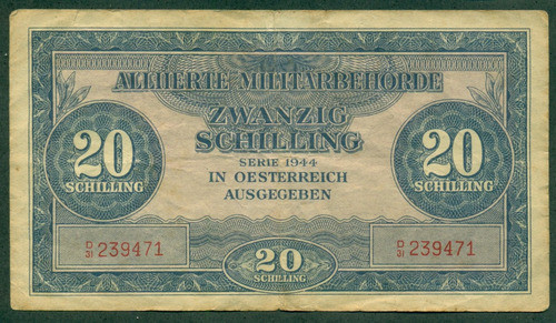 Austria Billete 2a Guerra Mundial Aliados 20 Shilling 1944 0
