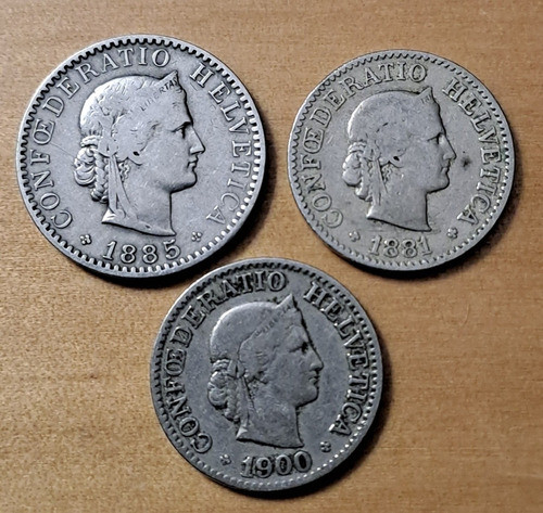 Suiza X 3 Monedas 10 Centavos 1881 Y 1900 + 20 Centavos 1885 1