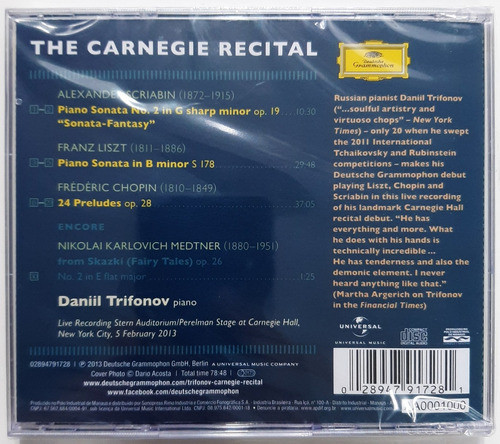 Cd - Daniil  Trifonov - ( The Carnegie  Recital ) 1