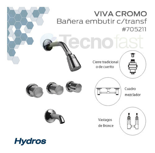 Grifería De Ducha Con Transferencia Hydros Viva Cromo 705211 1