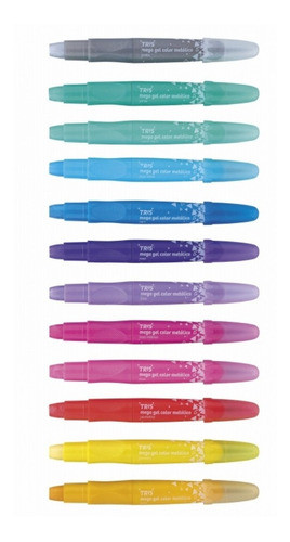 Giz De Cera Metálico 12 Cores Aquarelável Gel Tris Retratil 1